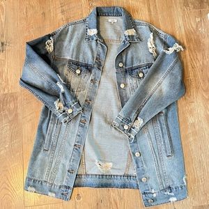 Oversized Denim Jacket with Ripped Details